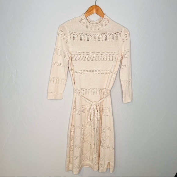 Zadig & Voltaire Cream Cecily Monogrammed ZV Belted Knit Dress. Size Small. - Picture 6 of 17